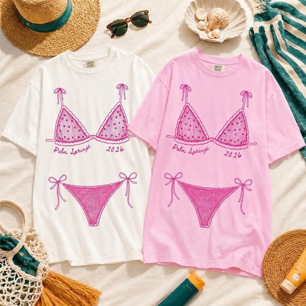 BojjiCo Custom Name Oversized T-Shirt For Women Bachelorette Party Beach Cover Up Preppy Coquette Red Bikini Graphic Tee White Cotton Funny Girls Trip Vacation Top Summer Bride Bridesmaid Trendy Novelty Custom Apparel Graphic Top - Image 4
