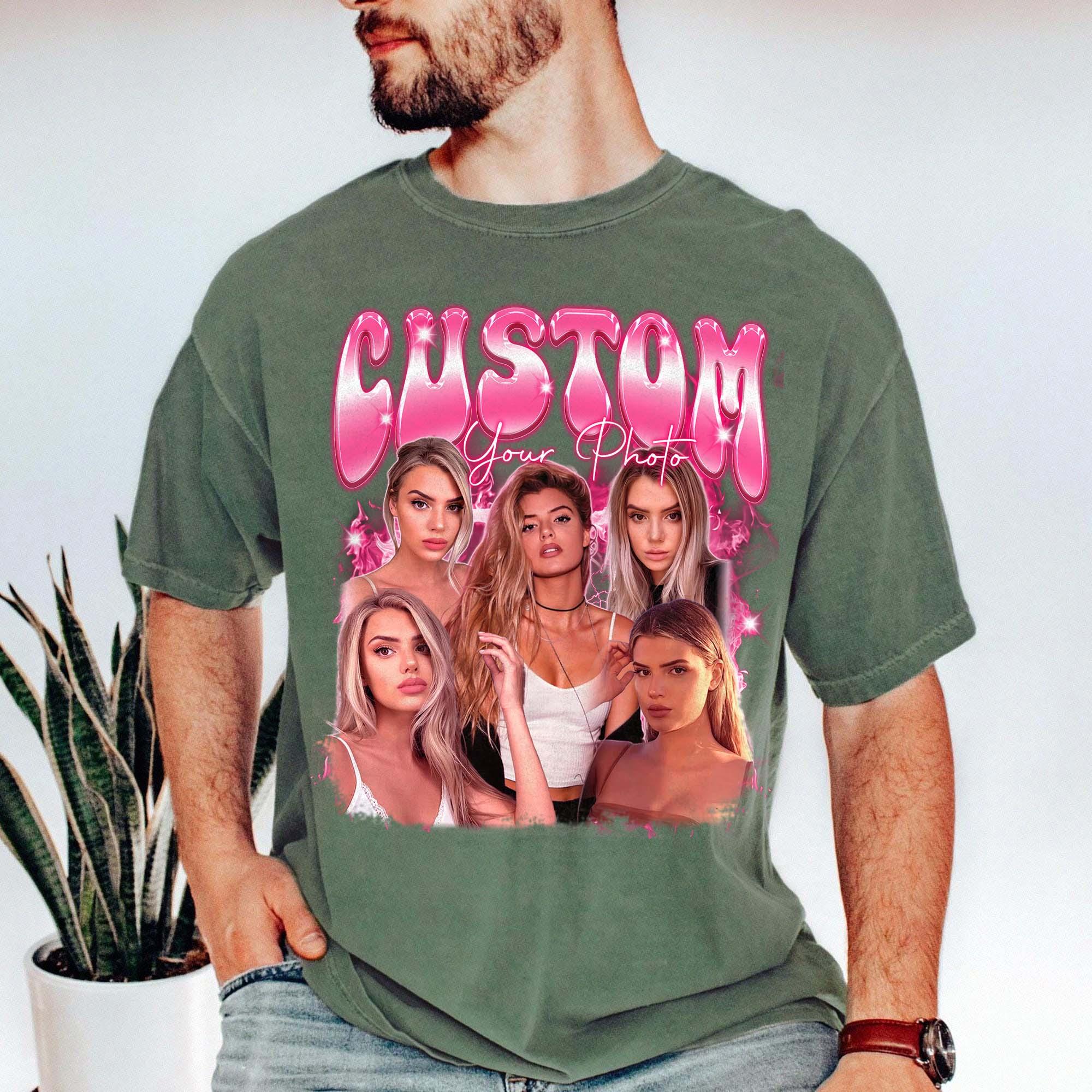 BojjiCo Custom Your Photo Personalized Graphic T-Shirt Unisex Men Women 90s Vintage Y2K Retro Bootleg Rap Tee Aesthetic Black Cotton Girlfriend Collage Print Boyfriend Gift Funny Custom Printed Boyfriend Girlfriend Shirt