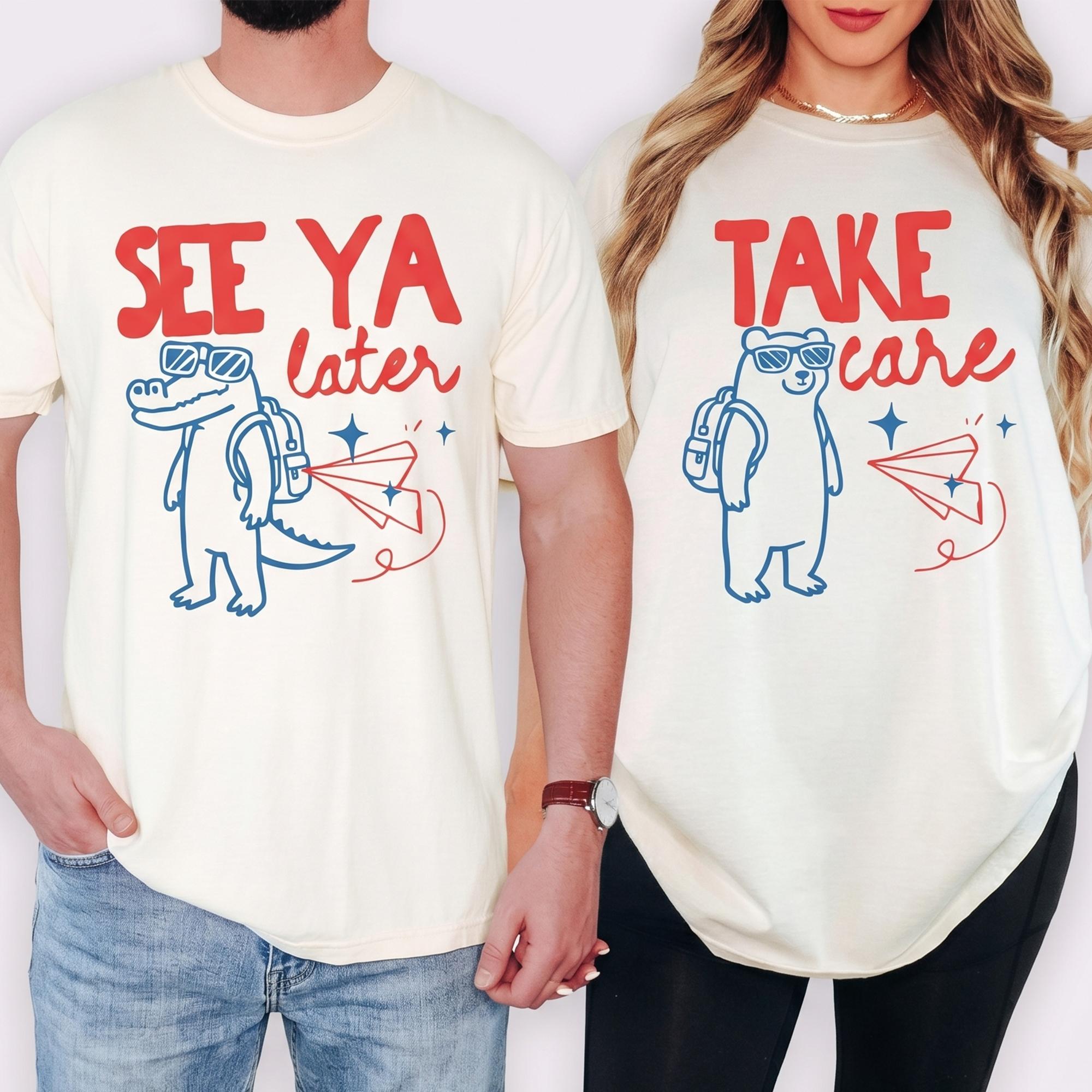 BojjiCo See Ya Later Alligator Take Care Bear Matching Graphic T-Shirts For Teachers Retro Cute Aesthetic Cream Last Day of School Teacher Shirt Matching Teacher Team Group Shirts End of Year Summer Teacher Tee School's Out Gift Bundle Shirt - Image 2