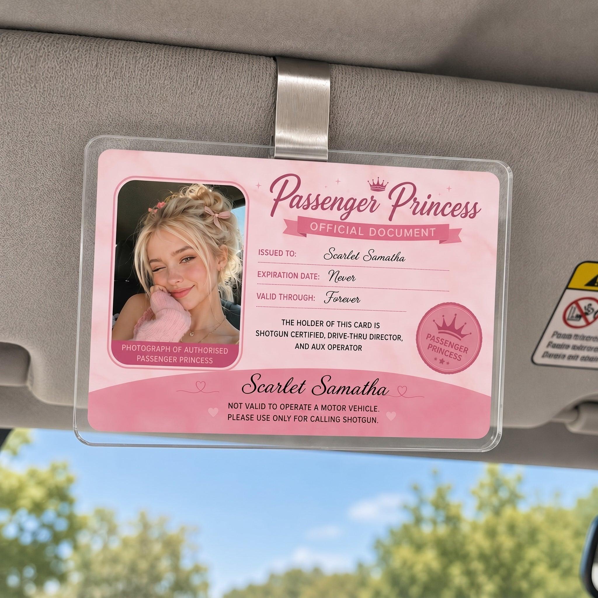 Bojjico Viral Personalized Passenger Princess Official Document Car Visor Clip Custom Photo And Name ID Badge Holder For Girlfriend Cute Pink Coquette Aesthetic Clear Acrylic Funny Car Accessories Gift Shotgun Rider Meme Gag Gifts - Image 5