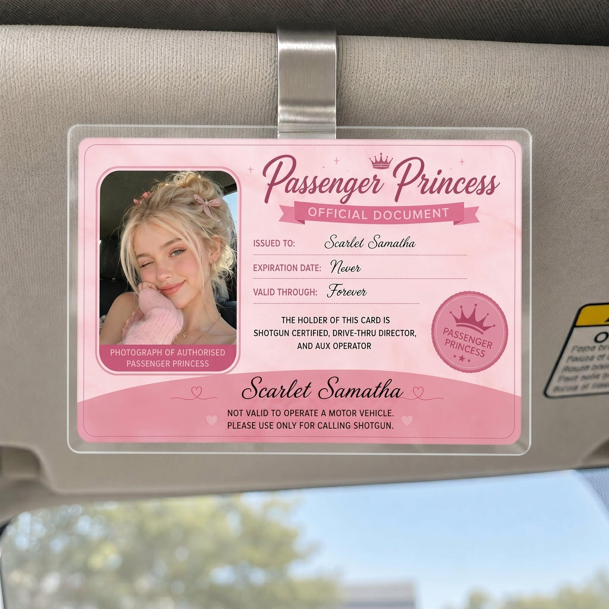Bojjico Viral Personalized Passenger Princess Official Document Car Visor Clip Custom Photo And Name ID Badge Holder For Girlfriend Cute Pink Coquette Aesthetic Clear Acrylic Funny Car Accessories Gift Shotgun Rider Meme Gag Gifts - Image 4