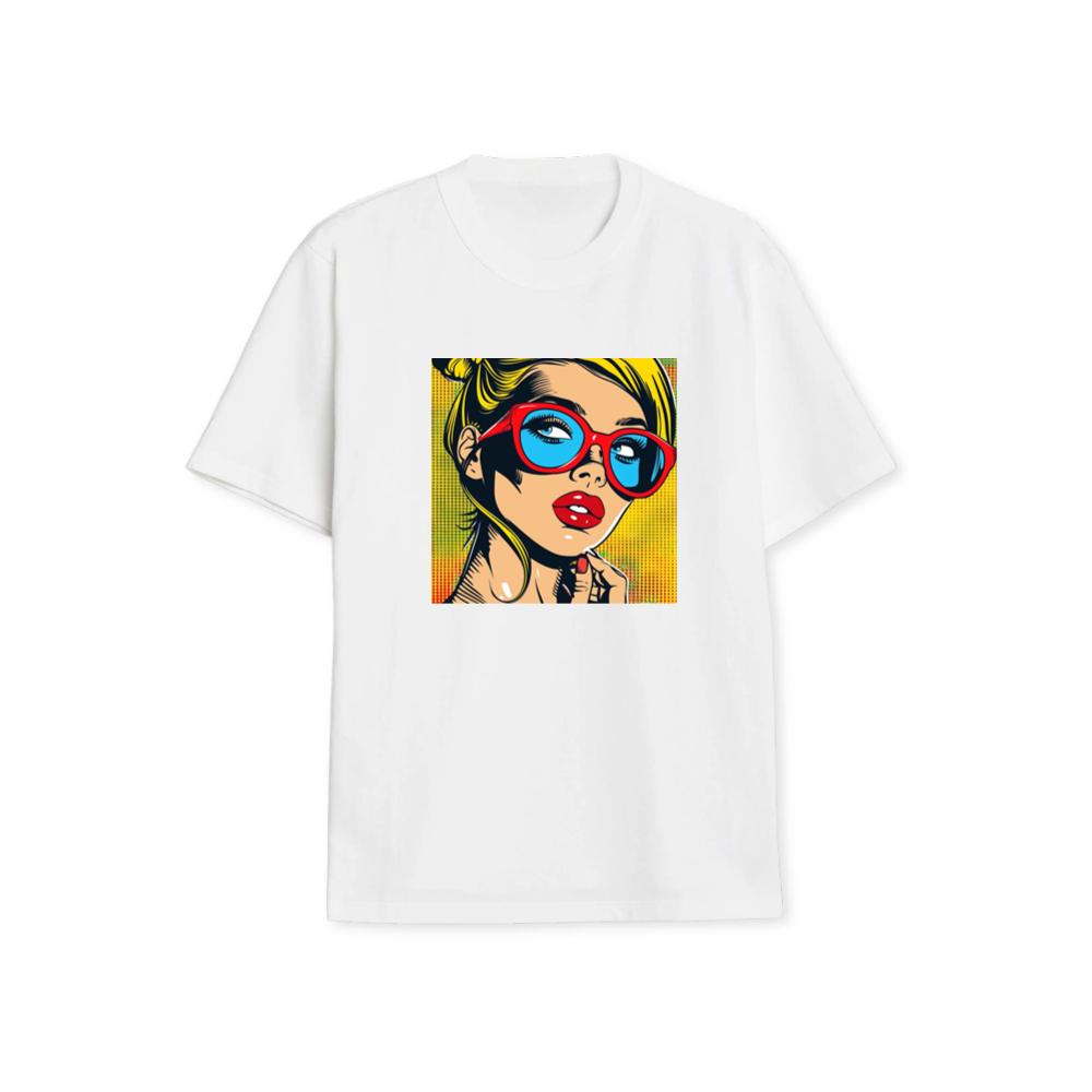 Bold Hues Illuminate a Woman's Gaze Behind Scarlet Frames T-Shirts