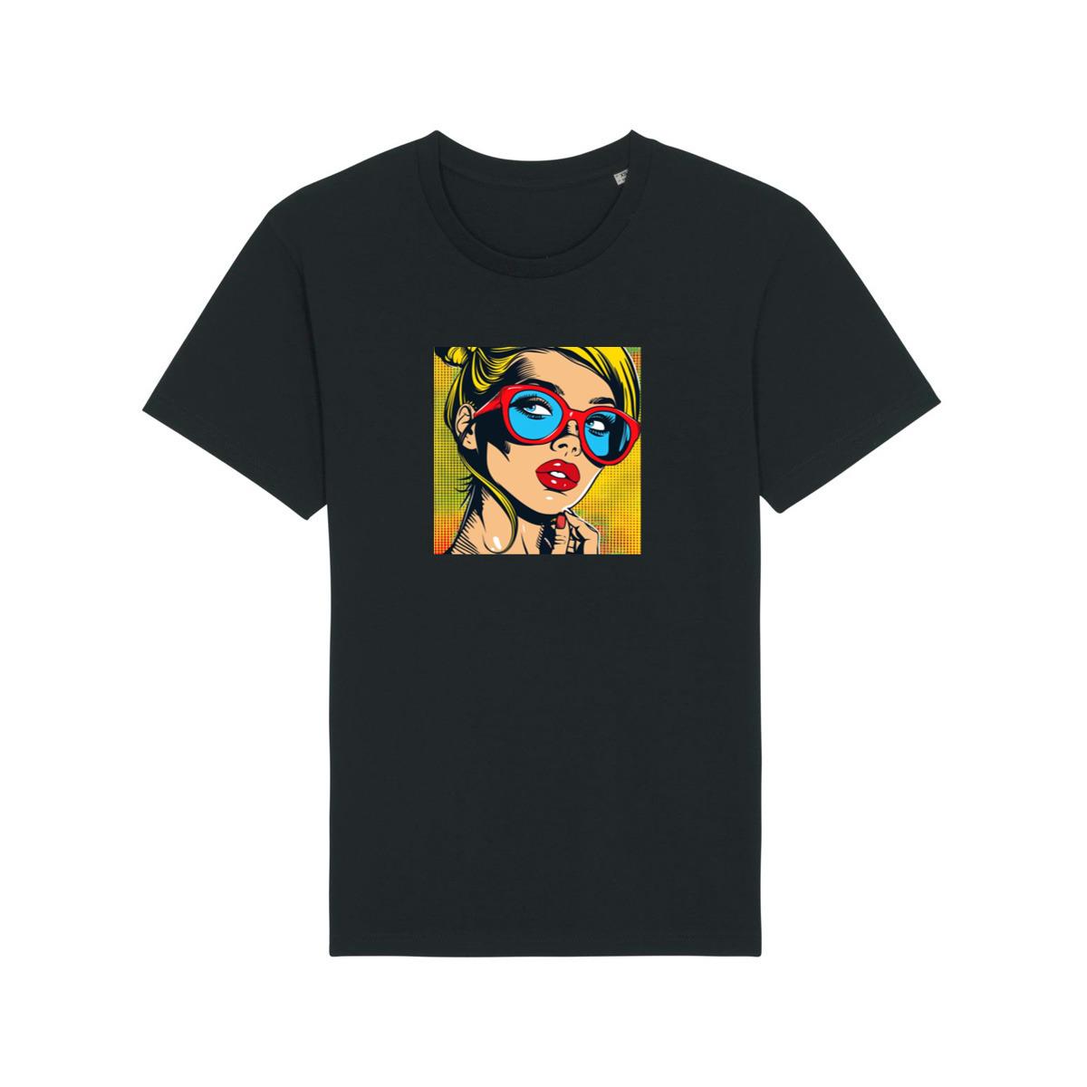 Bold Hues Illuminate a Woman's Gaze Behind Scarlet Frames T-Shirts