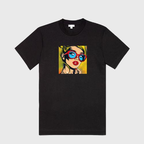 Bold Hues Illuminate a Woman's Gaze Behind Scarlet Frames T-Shirts