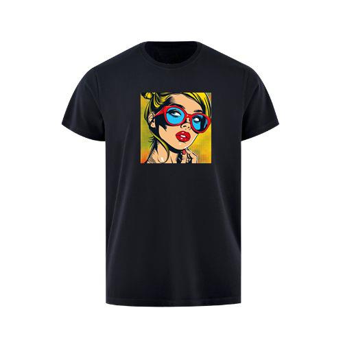Bold Hues Illuminate a Woman's Gaze Behind Scarlet Frames T-Shirts