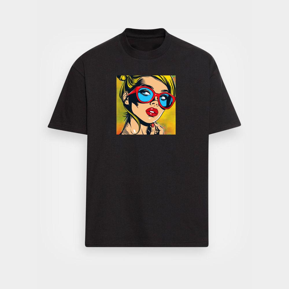Bold Hues Illuminate a Woman's Gaze Behind Scarlet Frames T-Shirts
