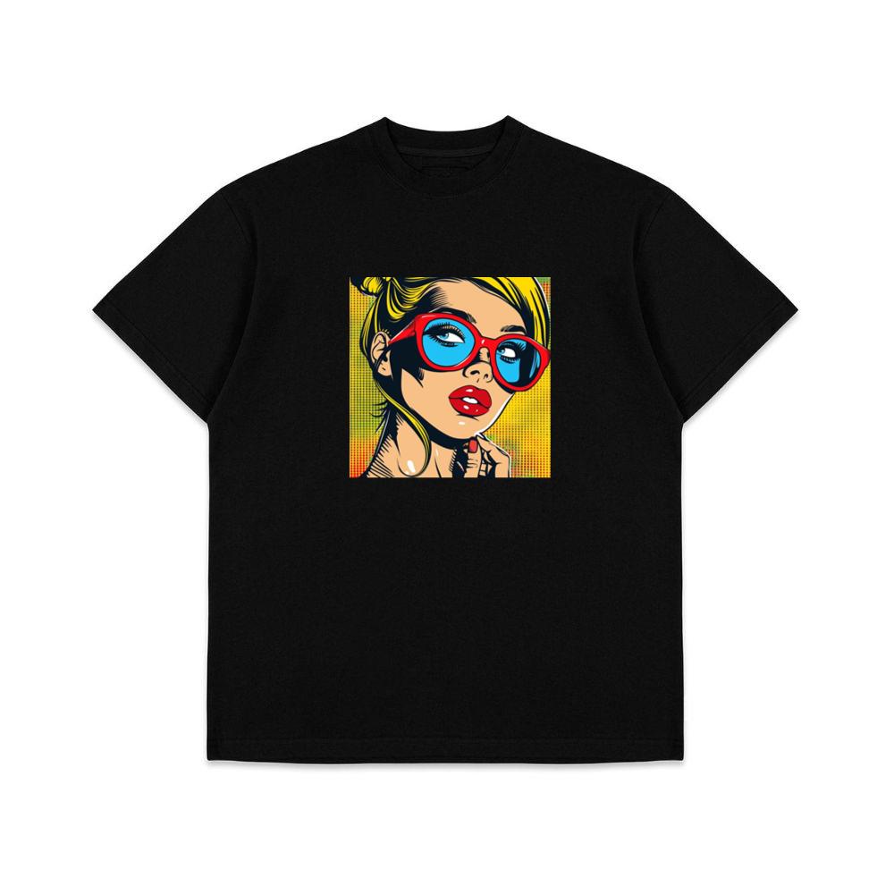 Bold Hues Illuminate a Woman's Gaze Behind Scarlet Frames T-Shirts