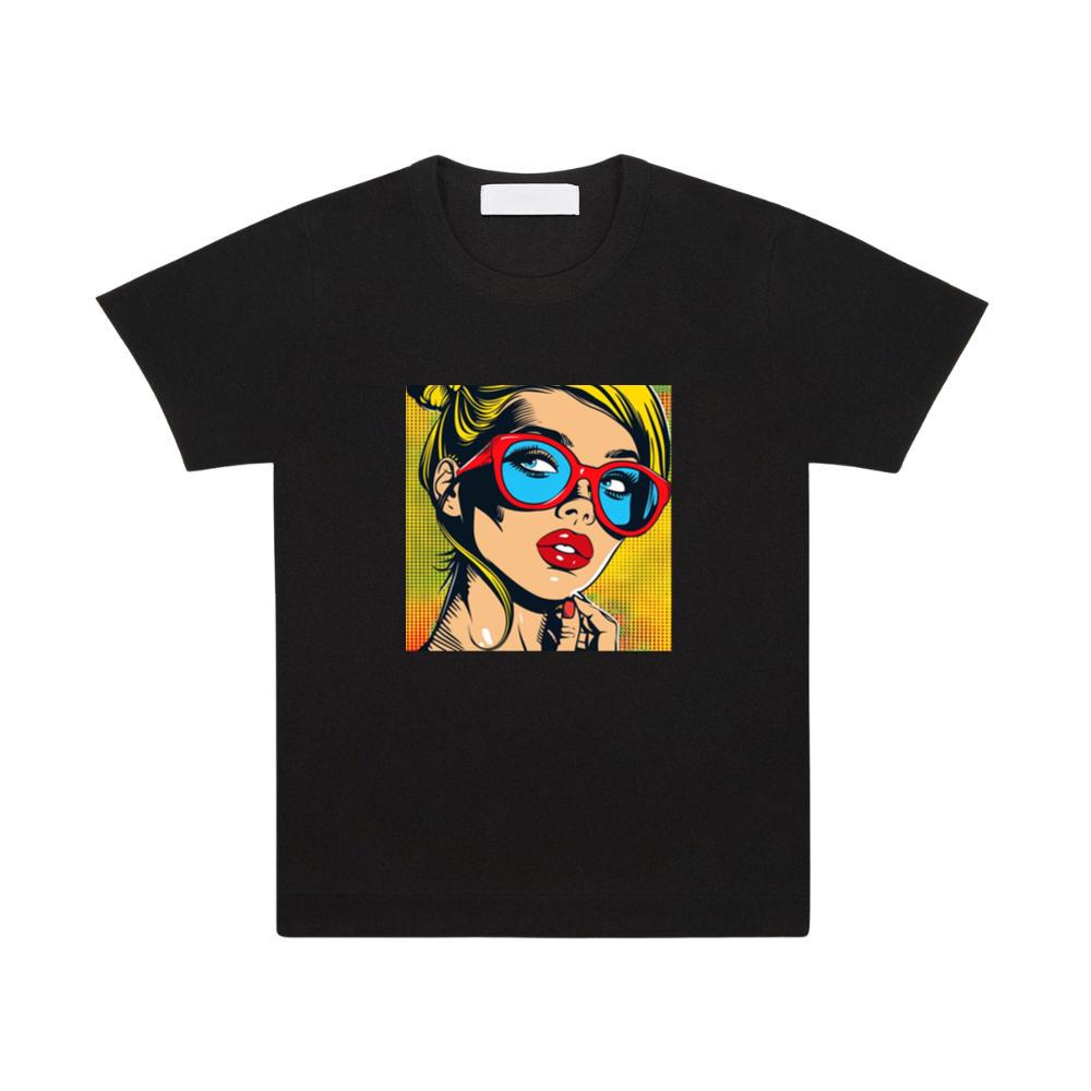Bold Hues Illuminate a Woman's Gaze Behind Scarlet Frames T-Shirts