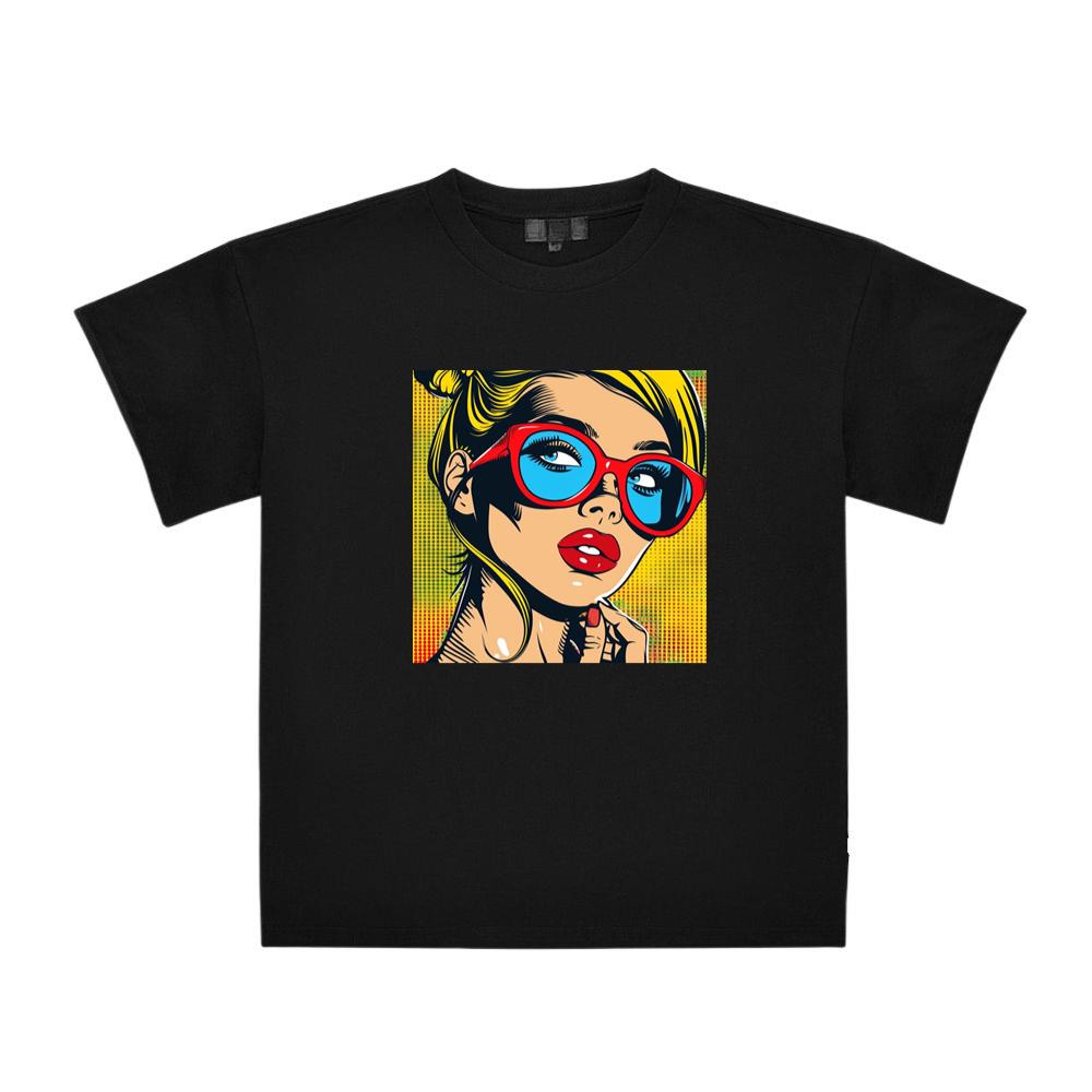 Bold Hues Illuminate a Woman's Gaze Behind Scarlet Frames T-Shirts