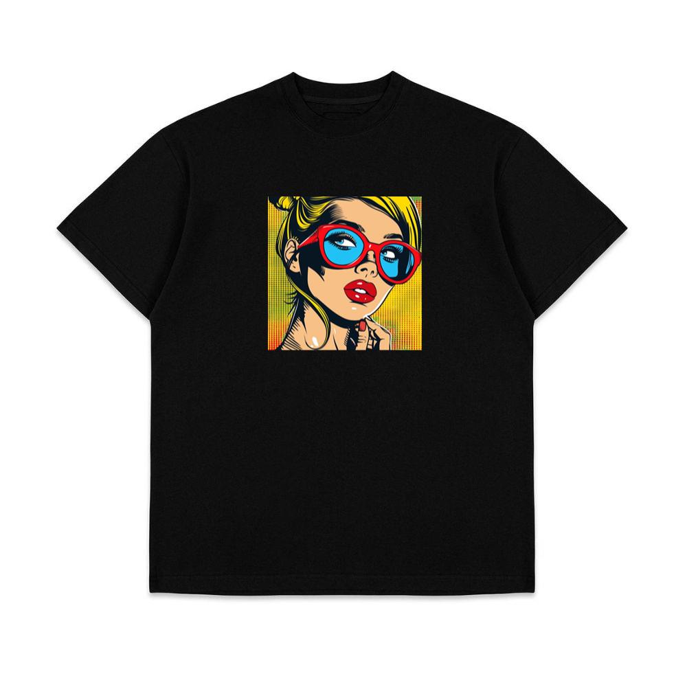 Bold Hues Illuminate a Woman's Gaze Behind Scarlet Frames T-Shirts