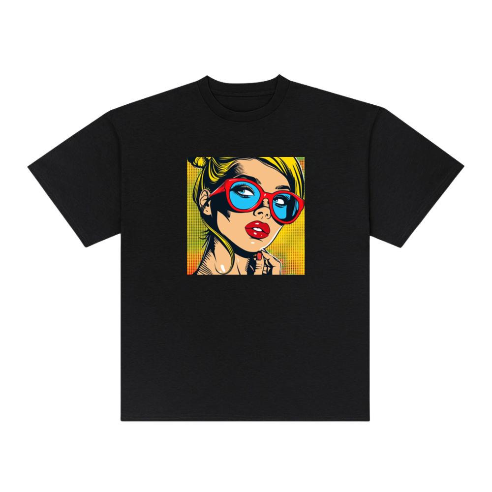 Bold Hues Illuminate a Woman's Gaze Behind Scarlet Frames T-Shirts