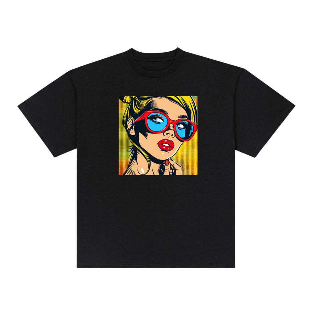 Bold Hues Illuminate a Woman's Gaze Behind Scarlet Frames T-Shirts