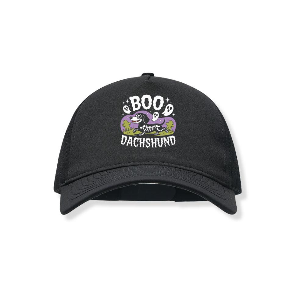 Boo Dachshund Skeleton Dog Halloween Cartoon Design Black Hat