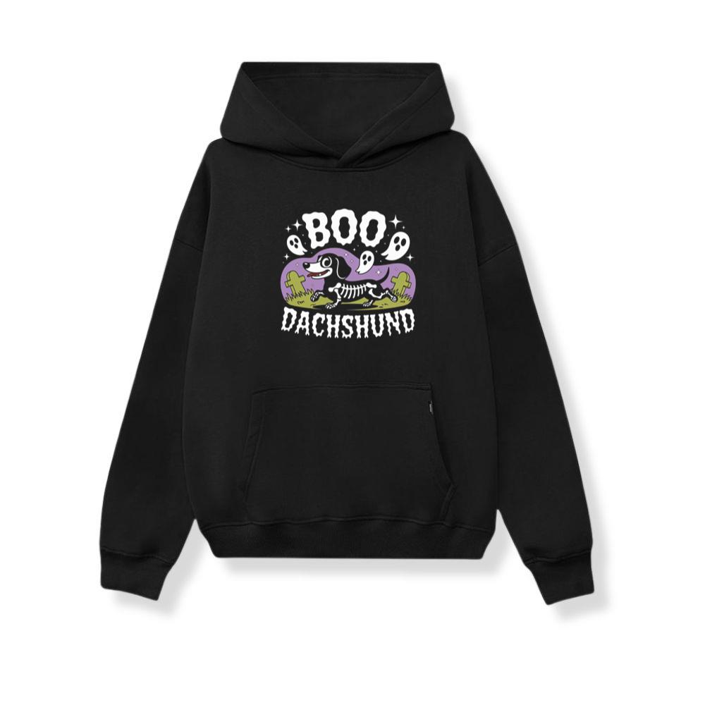 Boo Dachshund Skeleton Dog Halloween Cartoon Design Hoodie