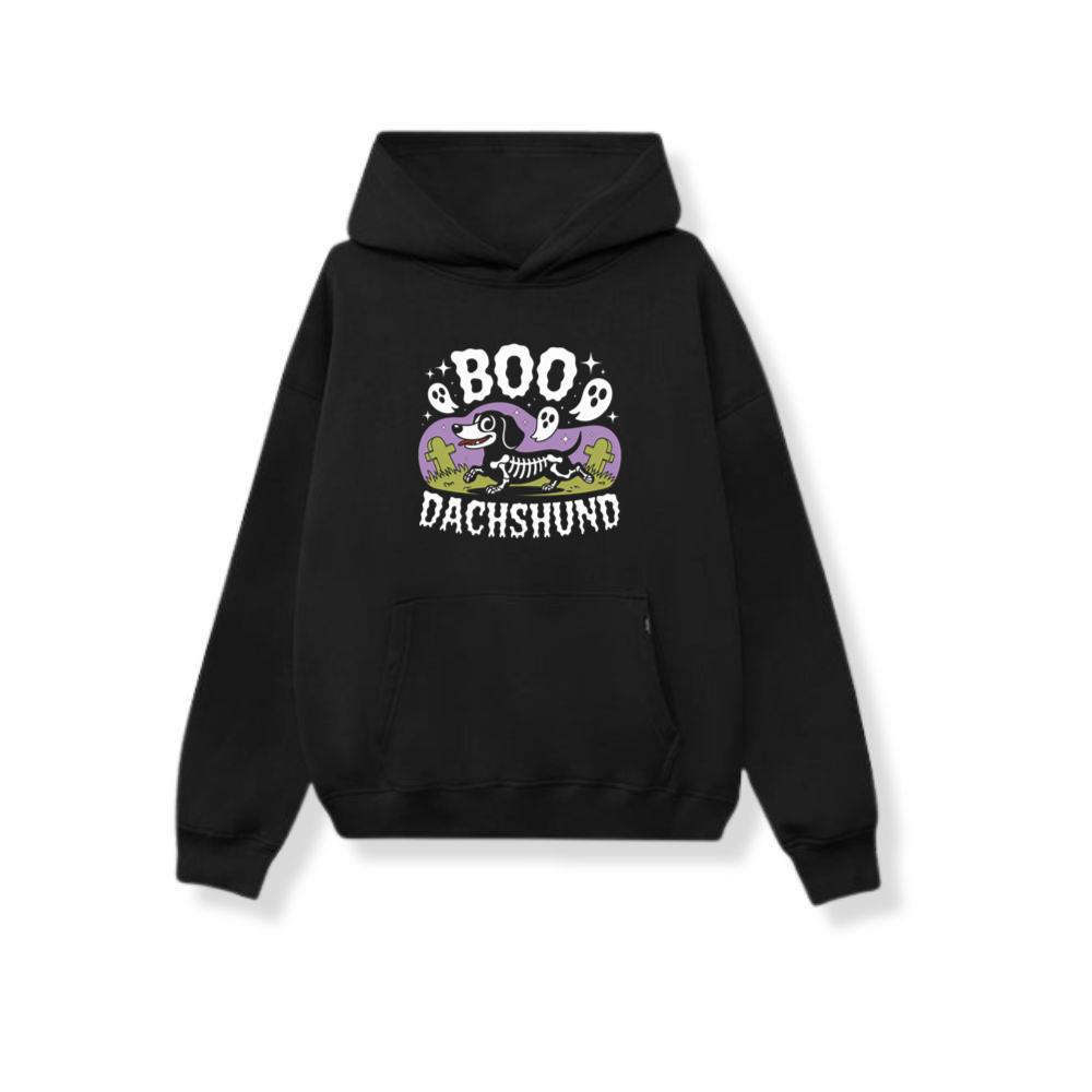 Boo Dachshund Skeleton Dog Halloween Cartoon Design Hoodie