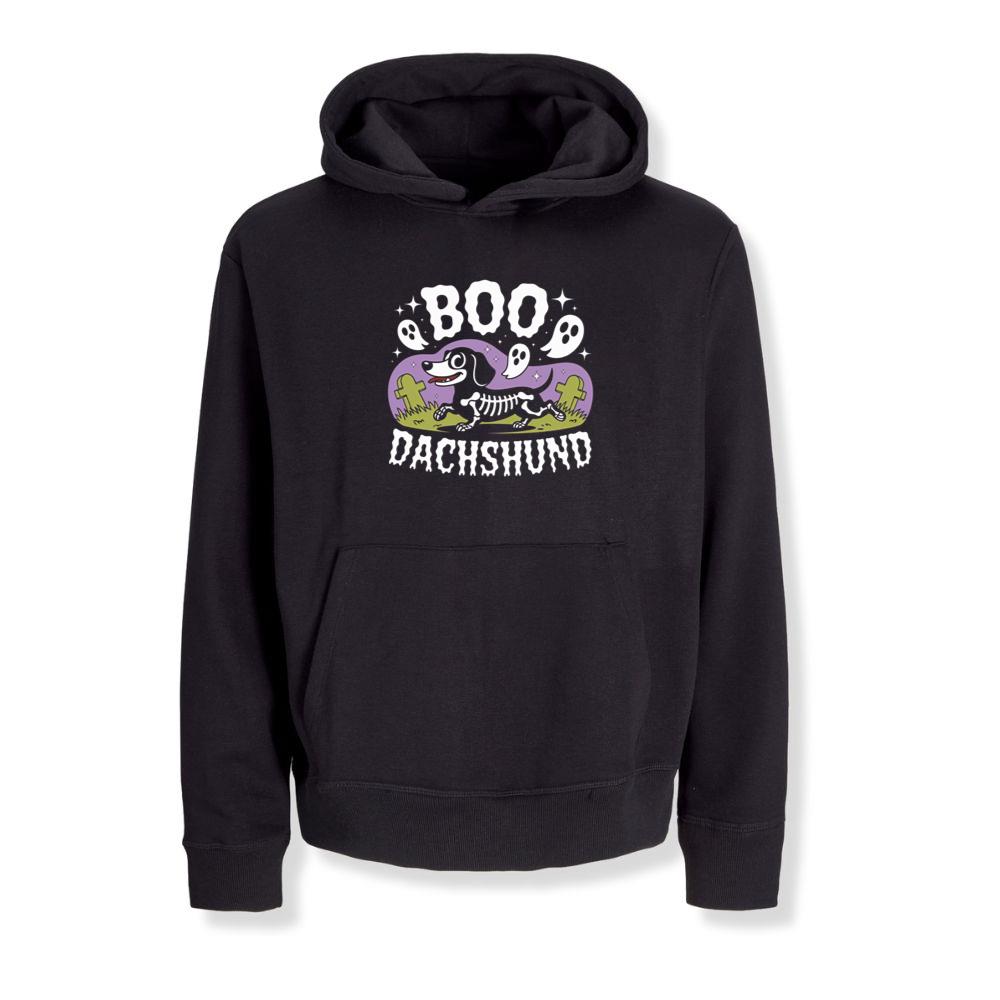 Boo Dachshund Skeleton Dog Halloween Cartoon Design Hoodies
