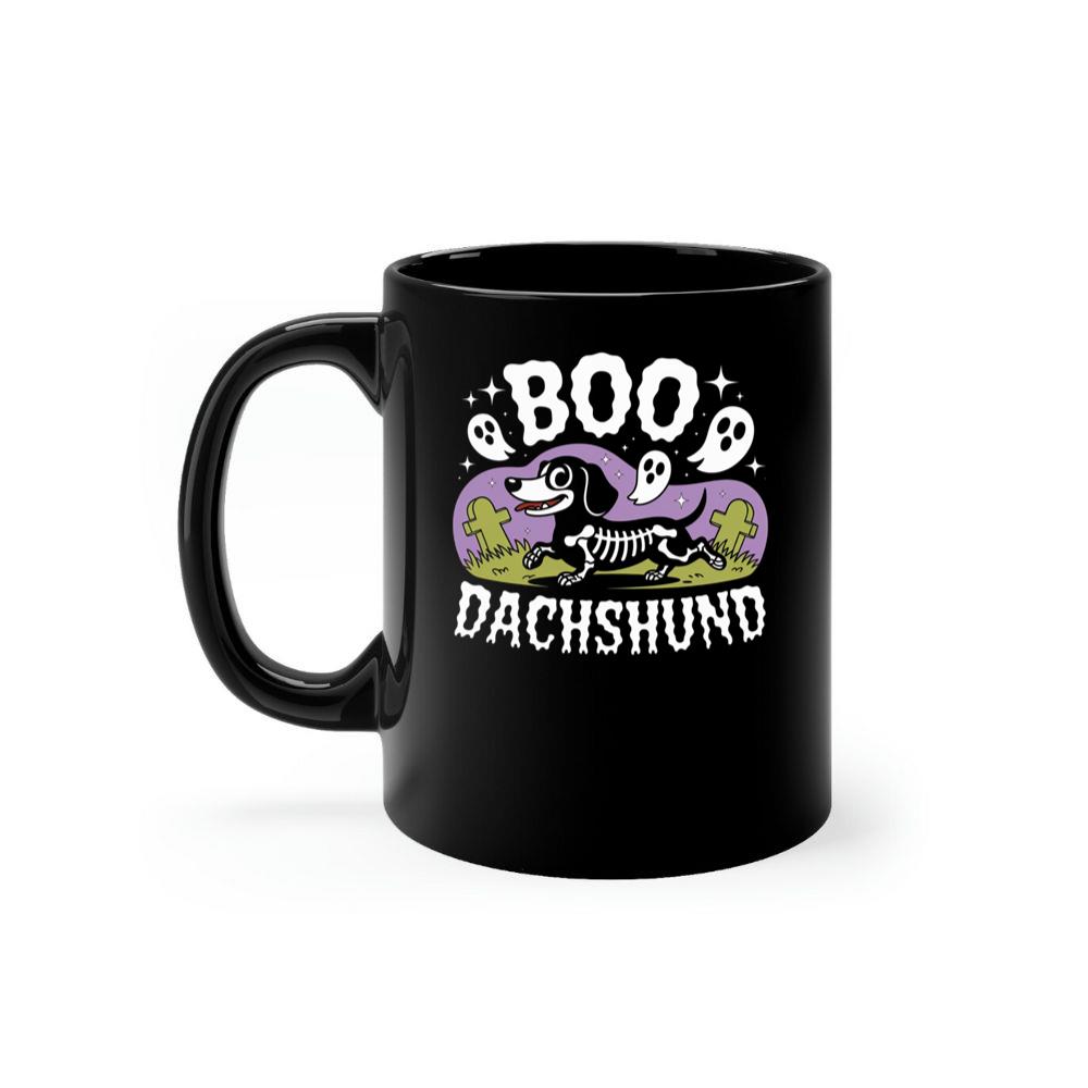Boo Dachshund Skeleton Dog Halloween Cartoon Design Mug