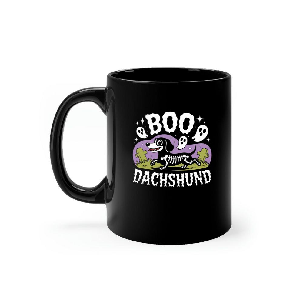 Boo Dachshund Skeleton Dog Halloween Cartoon Design Mug
