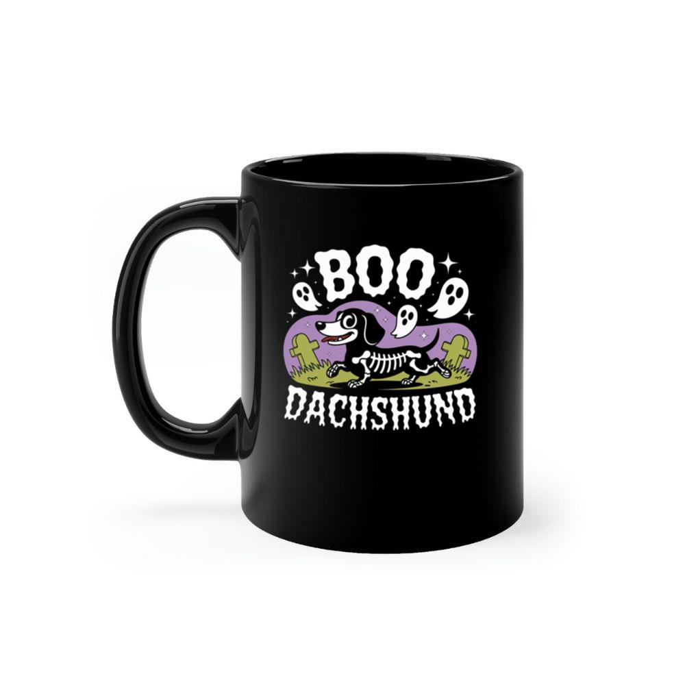 Boo Dachshund Skeleton Dog Halloween Cartoon Design Mug