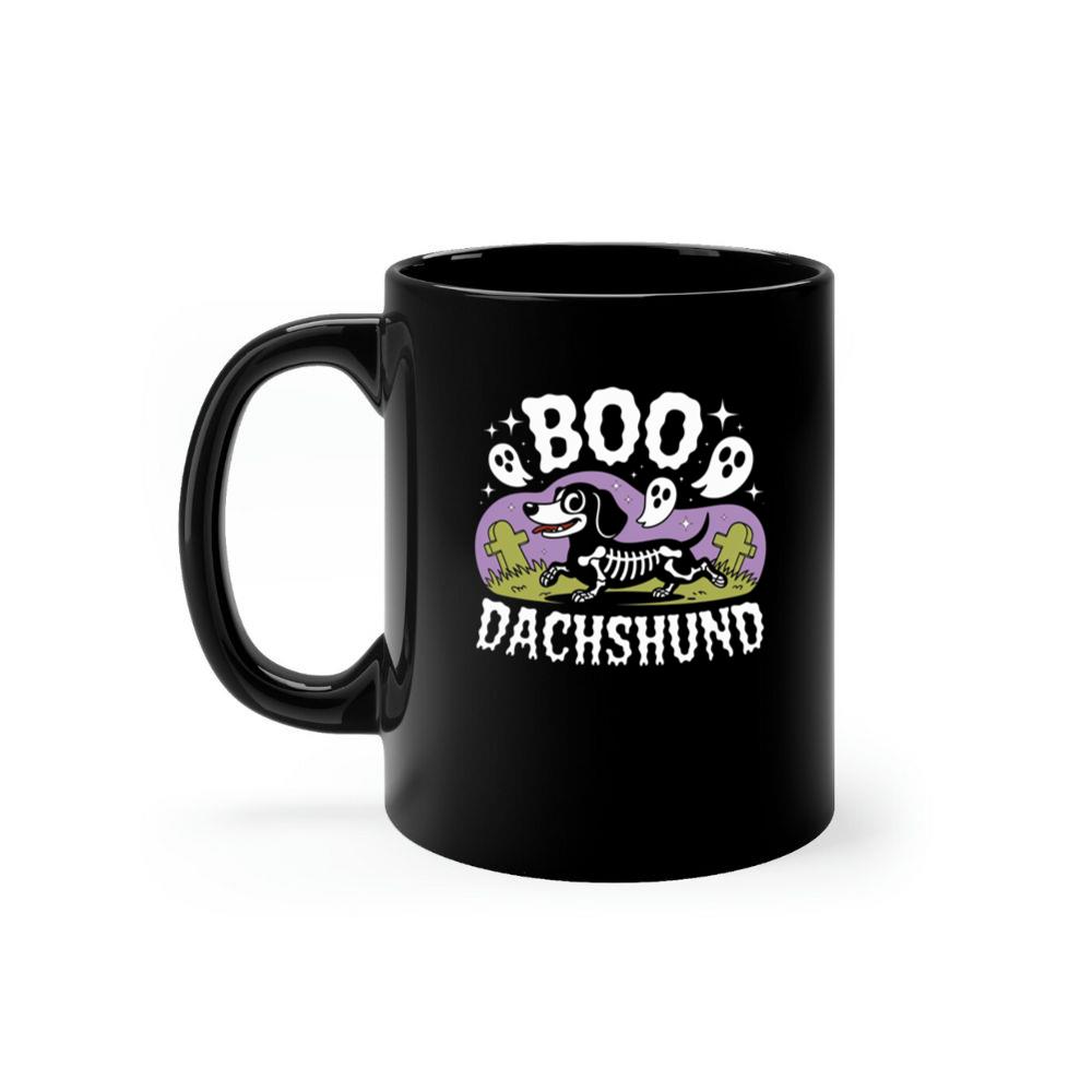 Boo Dachshund Skeleton Dog Halloween Cartoon Design Mug