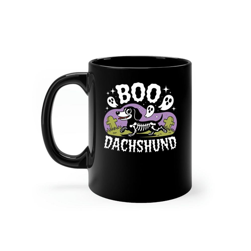 Boo Dachshund Skeleton Dog Halloween Cartoon Design Mug