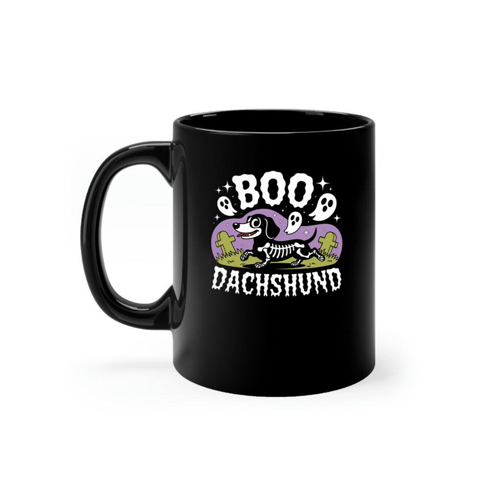 Boo Dachshund Skeleton Dog Halloween Cartoon Design Mug