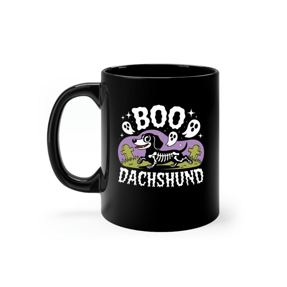 Boo Dachshund Skeleton Dog Halloween Cartoon Design Mug