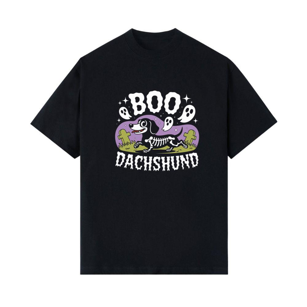 Boo Dachshund Skeleton Dog Halloween Cartoon Design T-Shirt