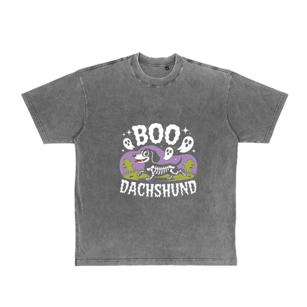 Boo Dachshund Skeleton Dog Halloween Cartoon Design T-Shirt