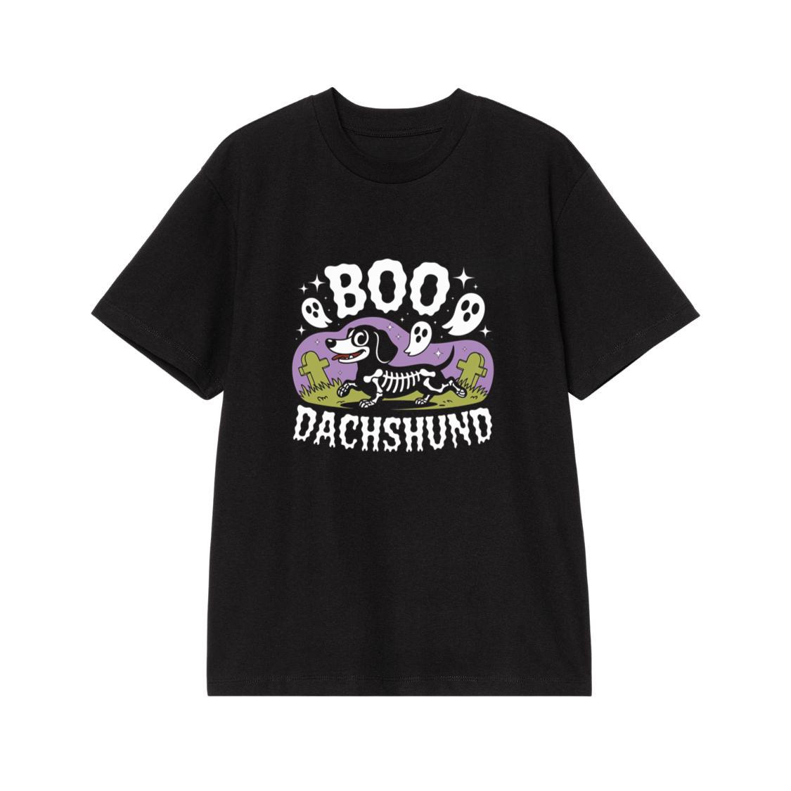 Boo Dachshund Skeleton Dog Halloween Cartoon Design T-Shirt