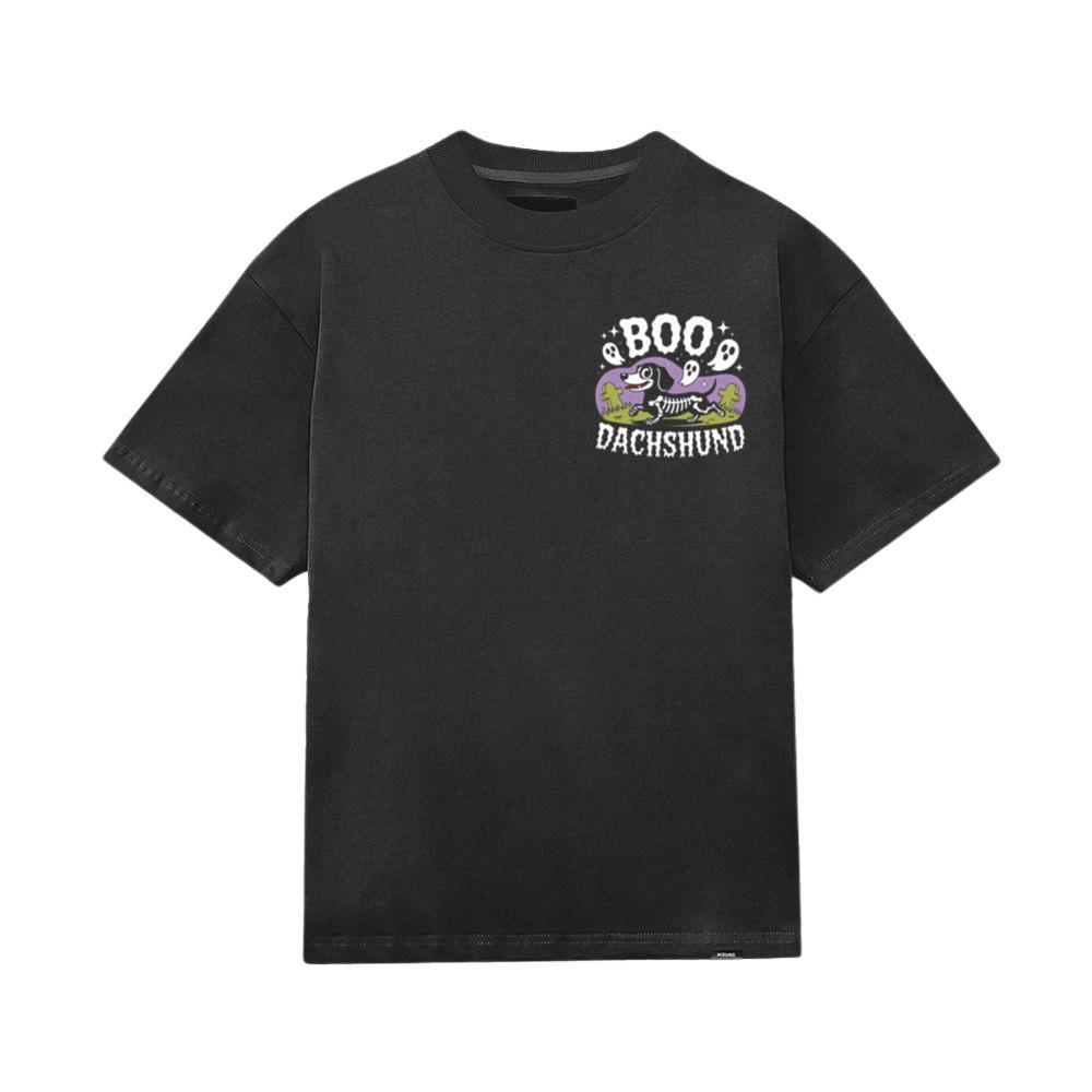 Boo Dachshund Skeleton Dog Halloween Cartoon Design T-Shirt