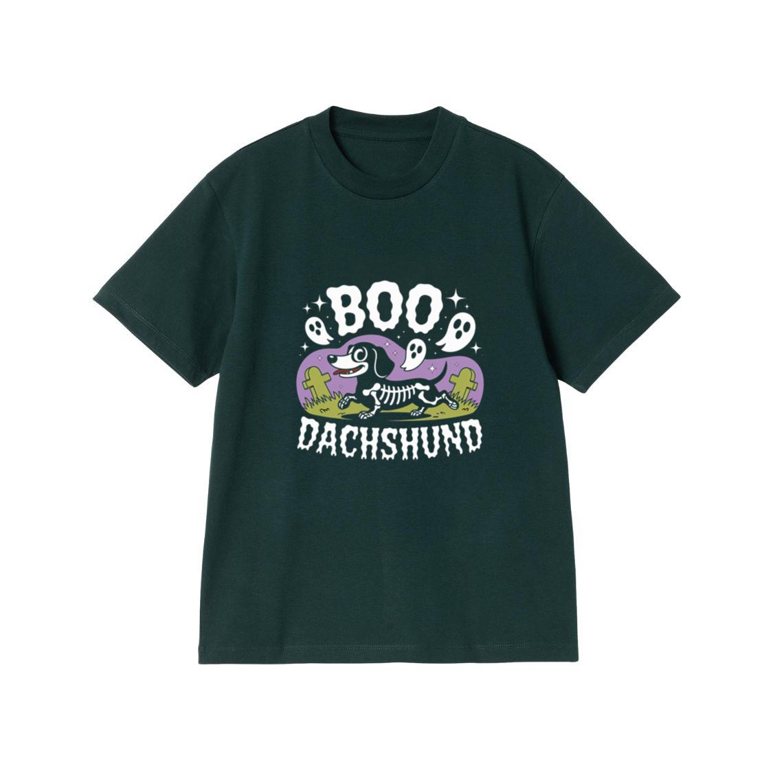 Boo Dachshund Skeleton Dog Halloween Cartoon Design T-Shirt - Image 2