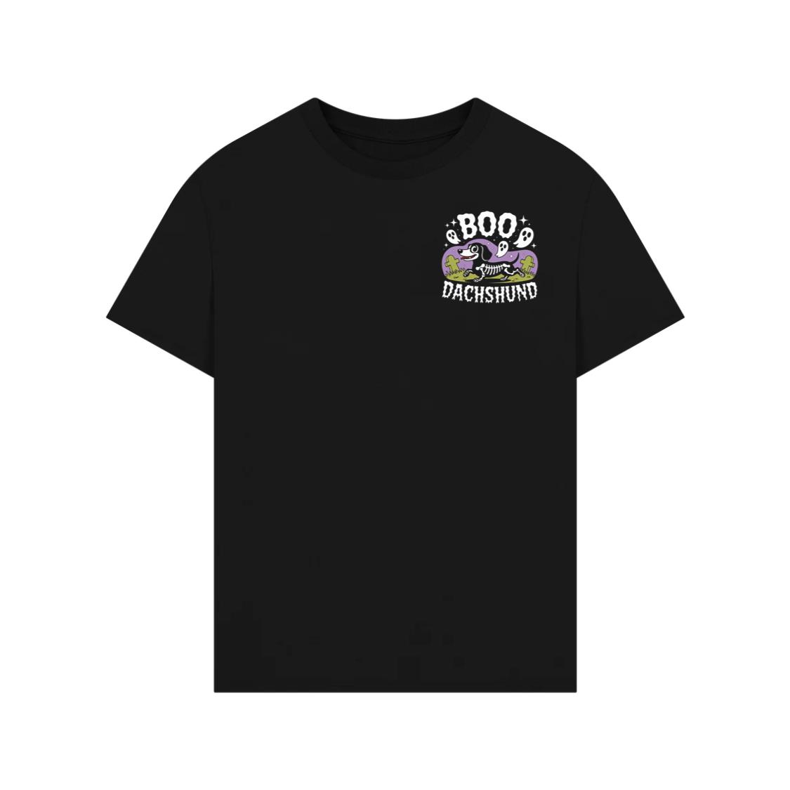 Boo Dachshund Skeleton Dog Halloween Cartoon Design T-Shirt