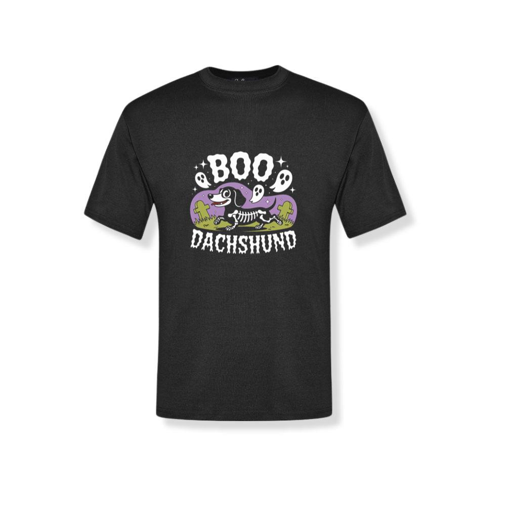 Boo Dachshund Skeleton Dog Halloween Cartoon Design T-Shirt