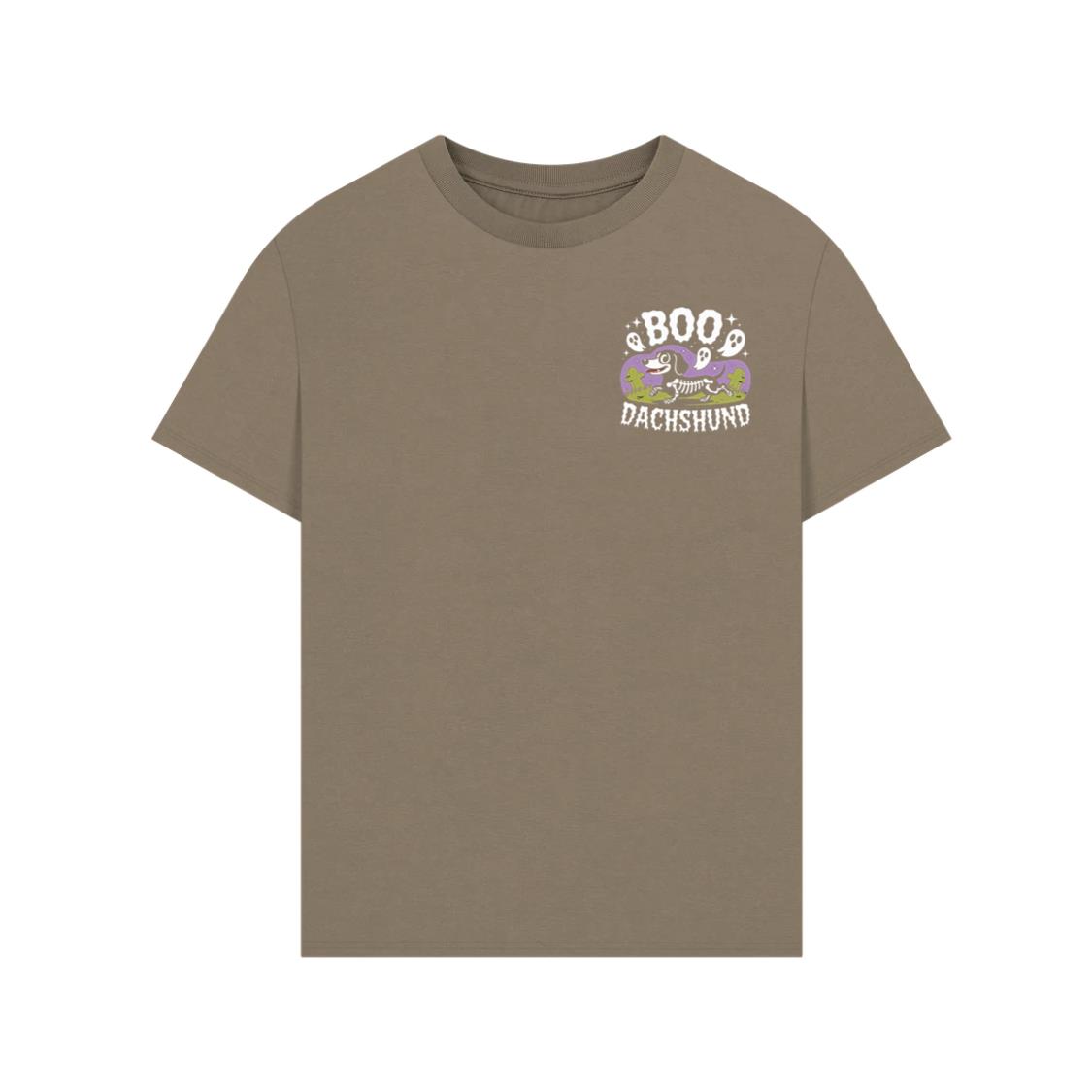 Boo Dachshund Skeleton Dog Halloween Cartoon Design T-Shirt - Image 2