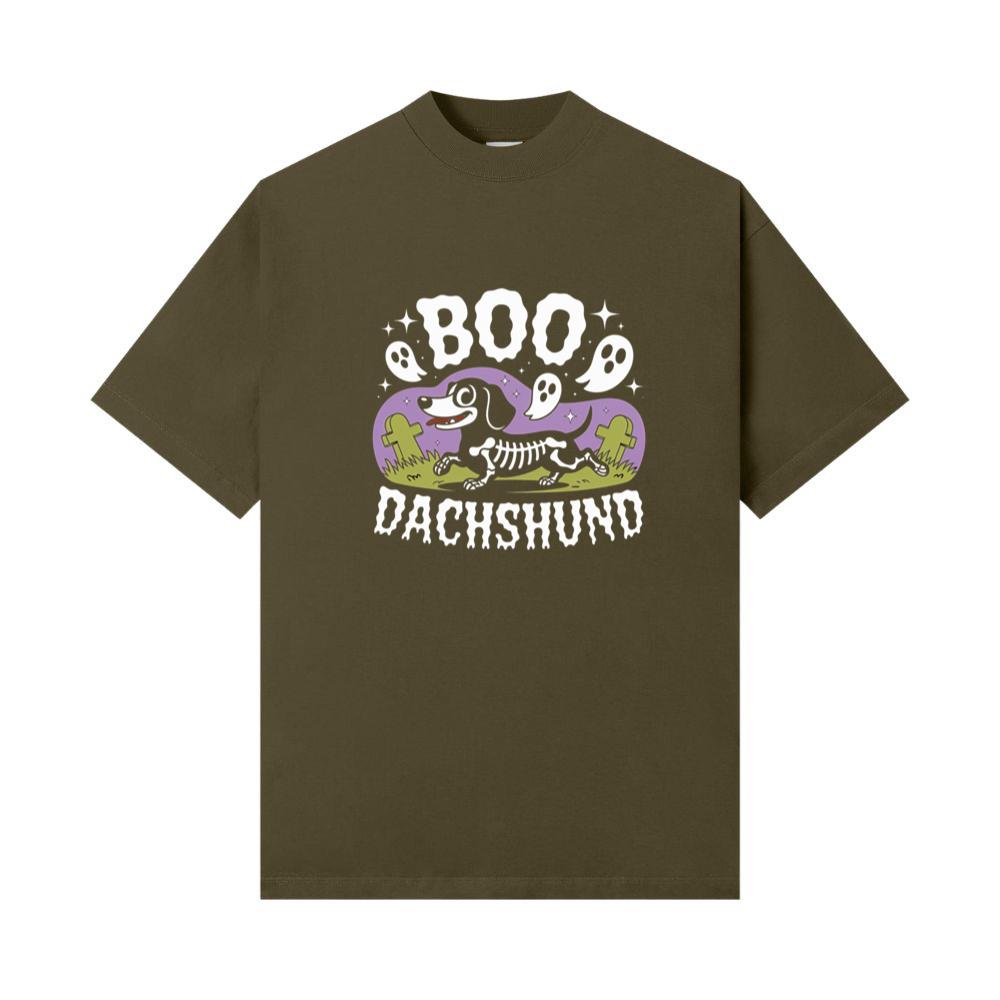 Boo Dachshund Skeleton Dog Halloween Cartoon Design T-Shirt - Image 2
