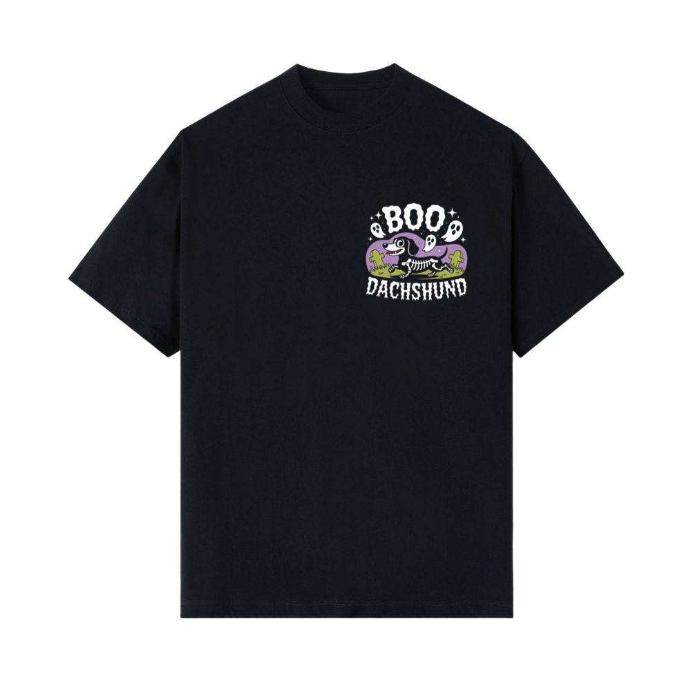 Boo Dachshund Skeleton Dog Halloween Cartoon Design T-Shirts