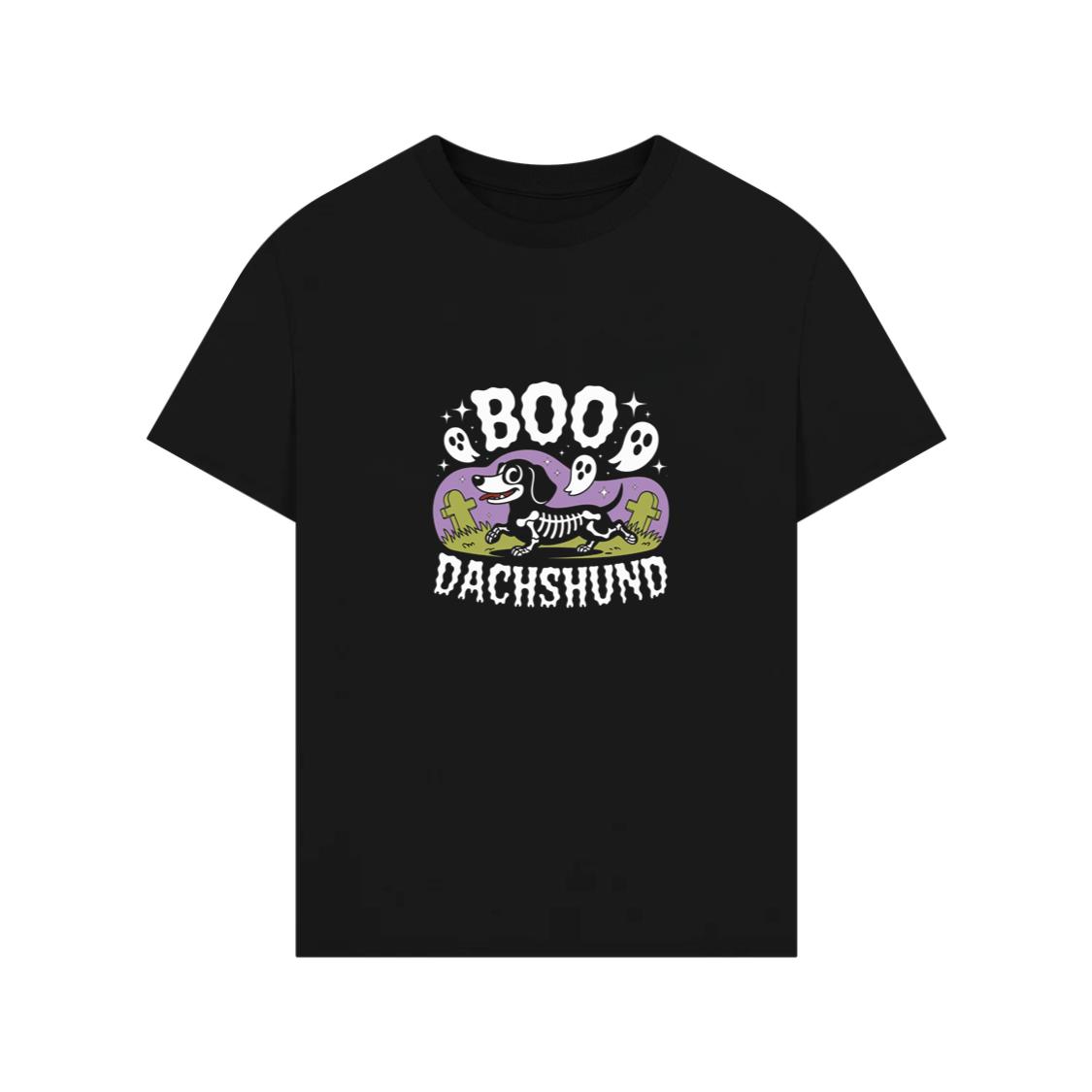 Boo Dachshund Skeleton Dog Halloween Cartoon Design T-Shirts