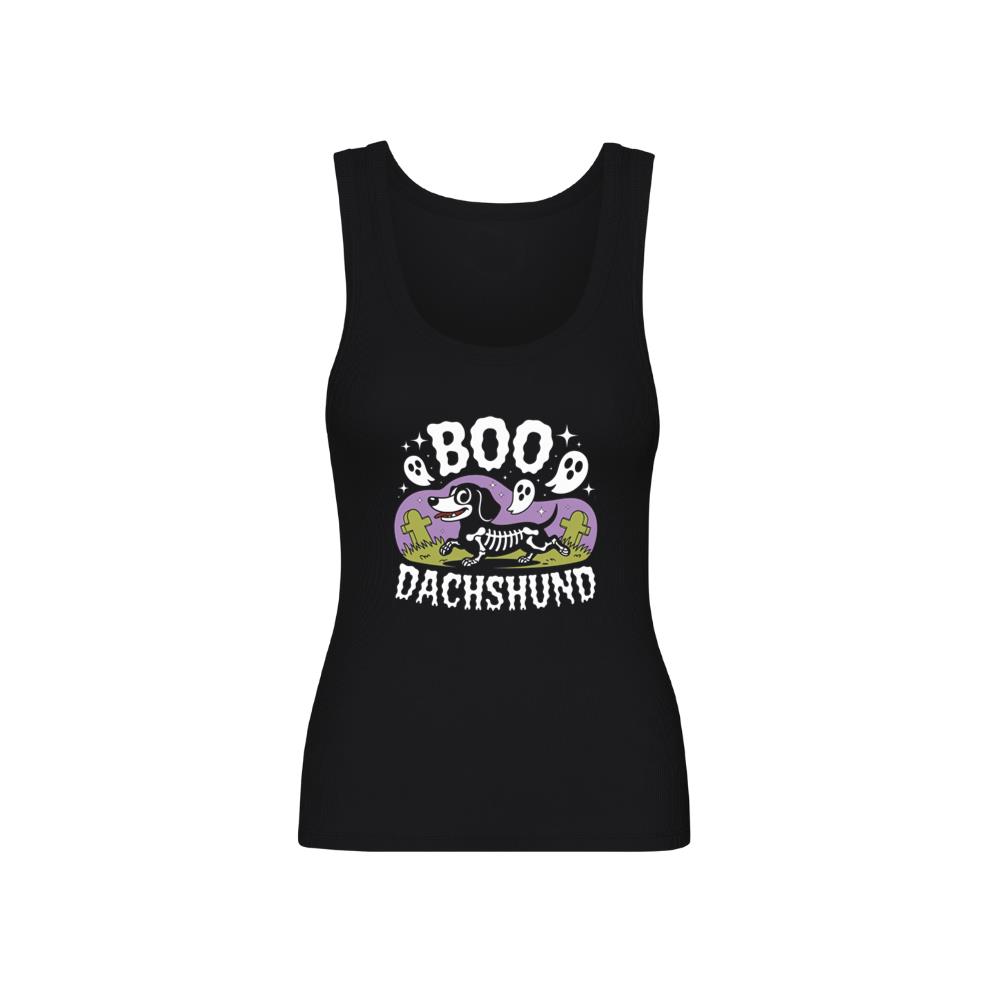 Boo Dachshund Skeleton Dog Halloween Cartoon Design Tank Top