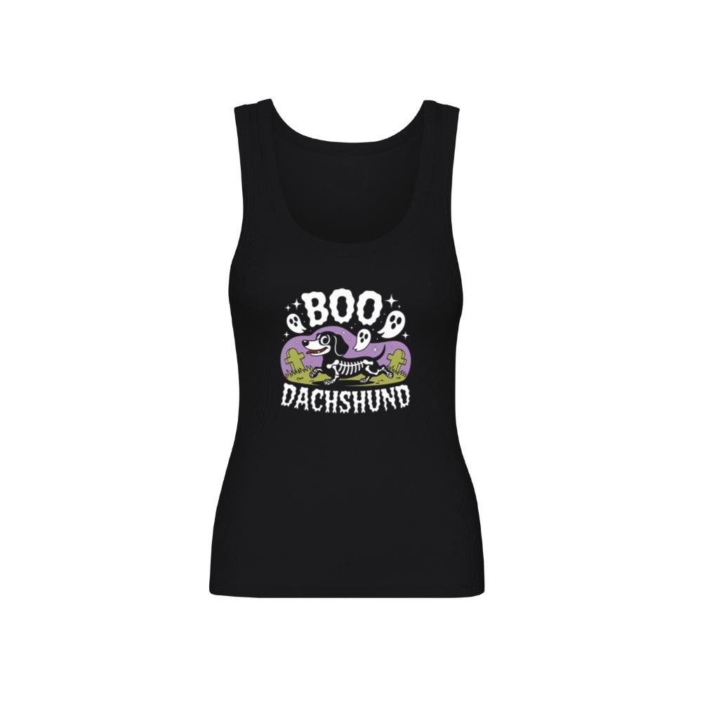 Boo Dachshund Skeleton Dog Halloween Cartoon Design TankTop