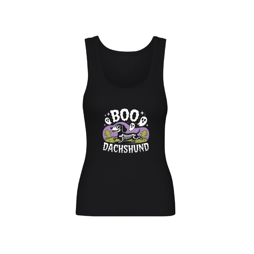 Boo Dachshund Skeleton Dog Halloween Cartoon Design TankTop 