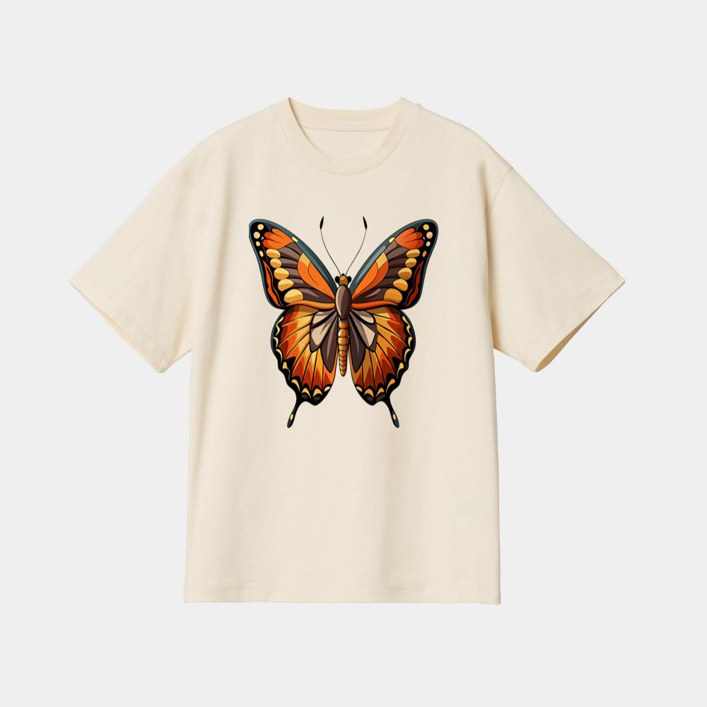 Bright Orange Cartoon Butterfly T-Shirt - Image 4