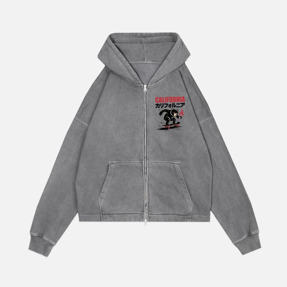 California Retro Horse Rider Japanese Style Design Zip Hoodie - Image 4