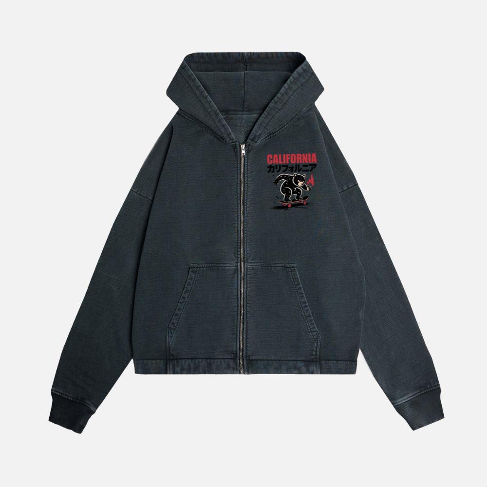 California Retro Horse Rider Japanese Style Design Zip Hoodie - Image 3