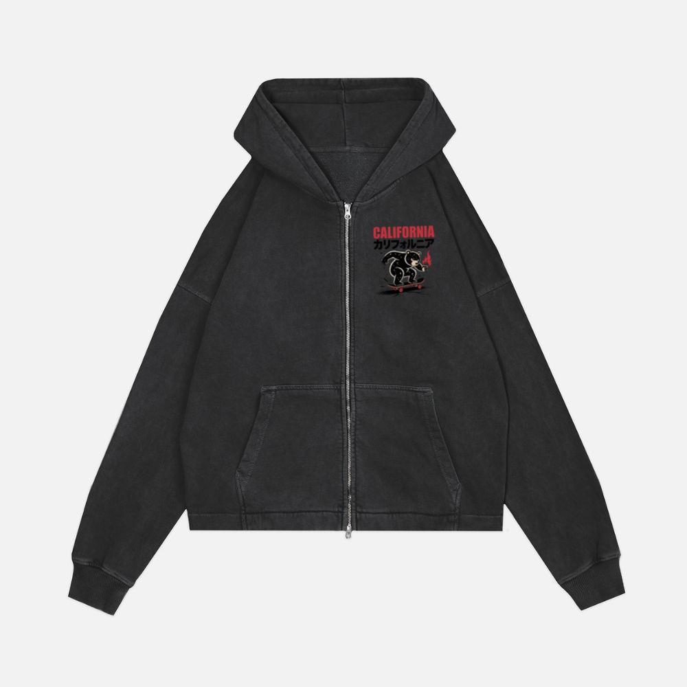 California Retro Horse Rider Japanese Style Design Zip Hoodie