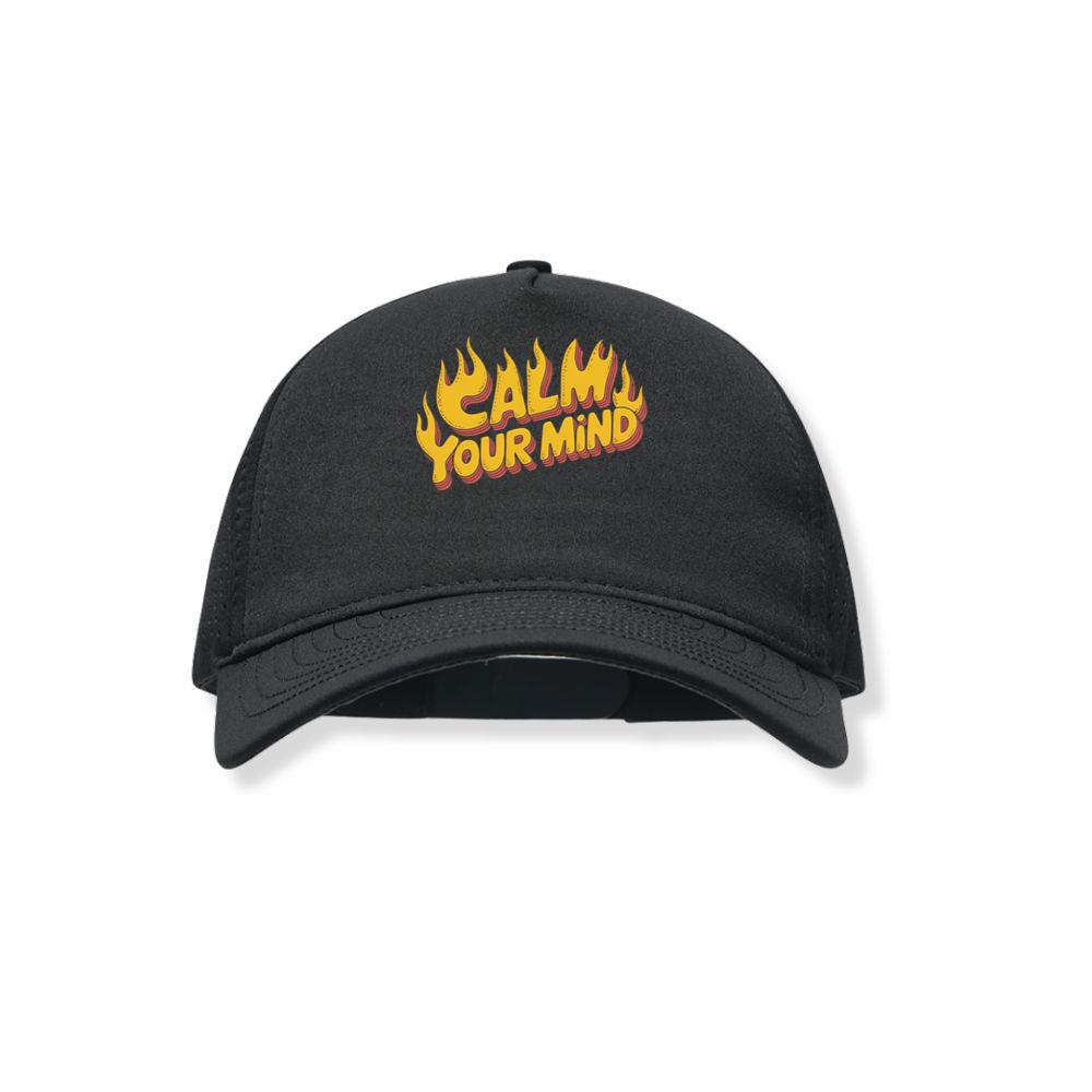 Calm Your Mind Retro Flame Text Design Black Hat