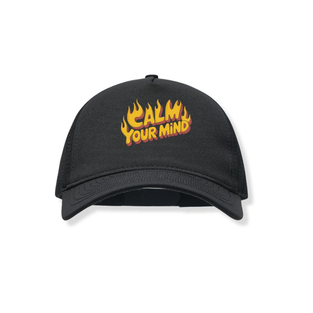 Calm Your Mind Retro Flame Text Design Black Hat