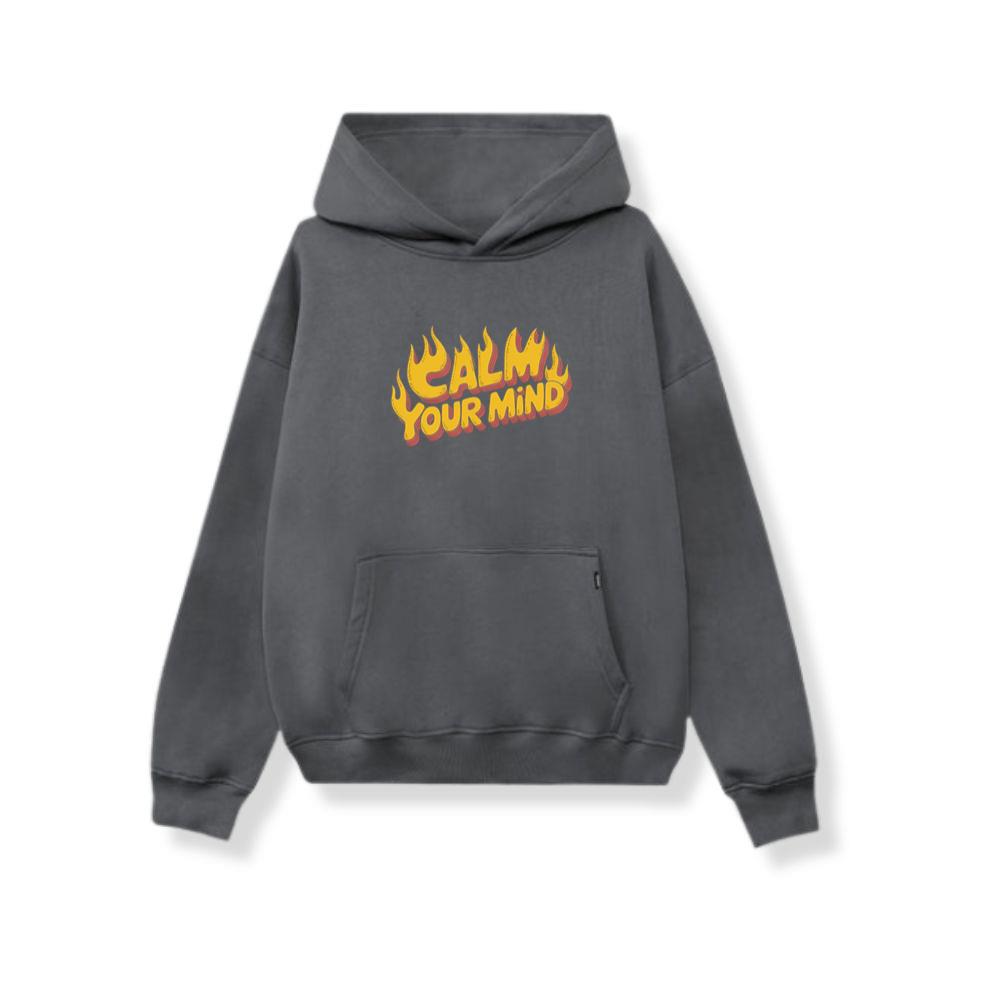 Calm Your Mind Retro Flame Text Design Hoodie - Image 2