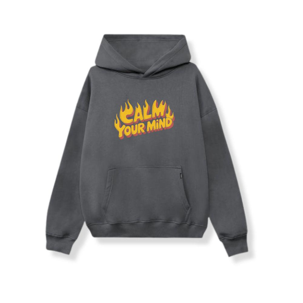 Calm Your Mind Retro Flame Text Design Hoodie - Image 2