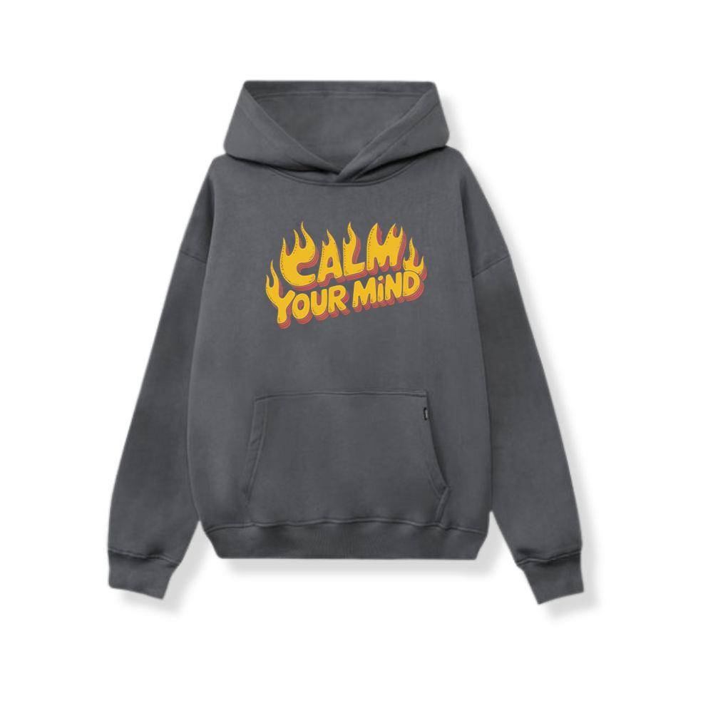 Calm Your Mind Retro Flame Text Design Hoodie - Image 3